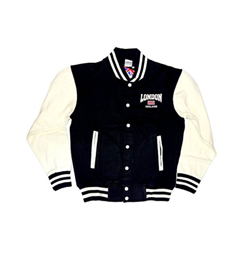Baseball Jackets - London England and Union Jack Embroidered Navy and Cream Jacket (Medium)