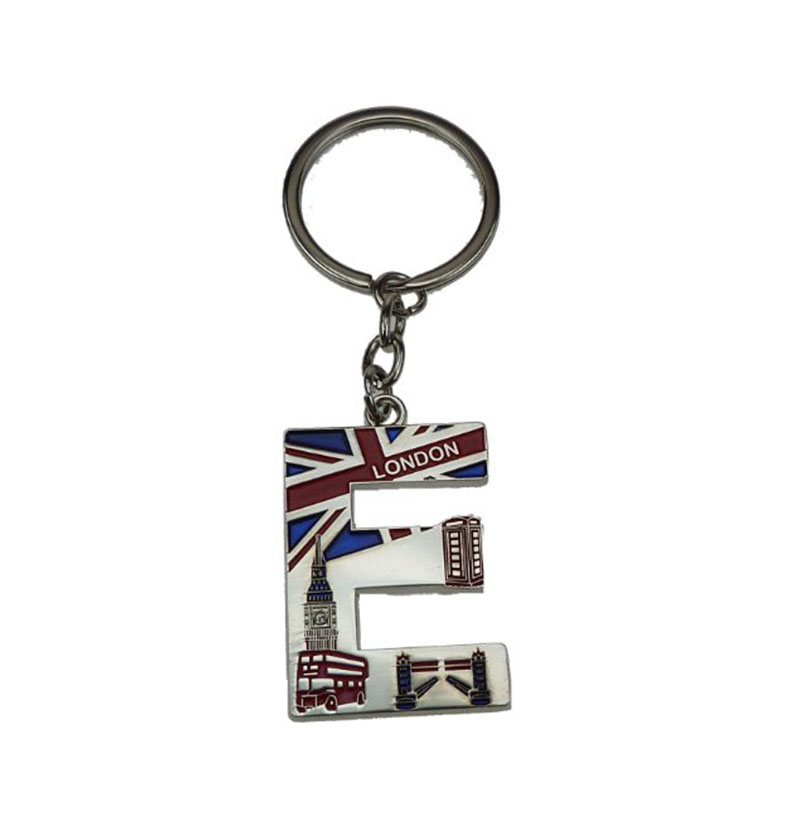 London Landmark Souvenir Alphabet Letters Name Sign Metal Key Ring Chain - A to Z (E)
