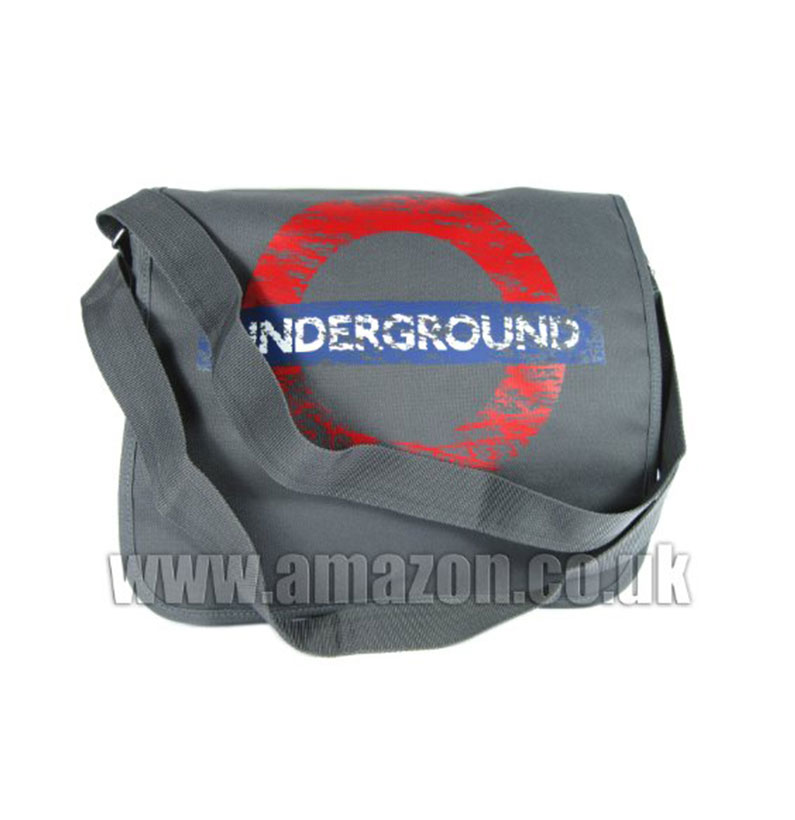 Messenger Bag with Distressed Underground Roundel Print, Drak Grey- Transport for London Bag -1208A