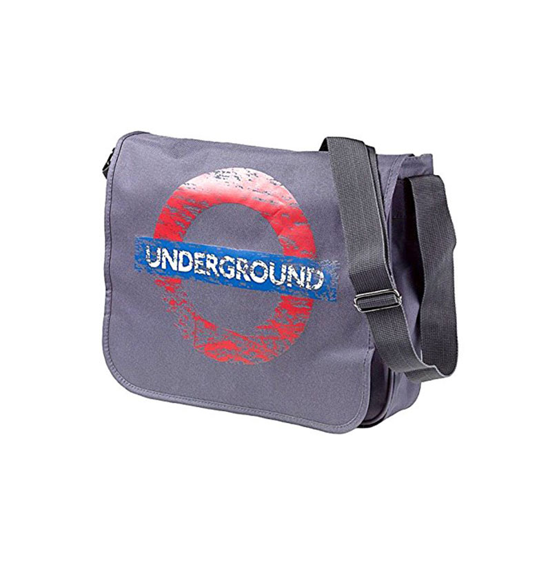 Messenger Bag with Distressed Underground Roundel Print, Drak Grey- Transport for London Bag