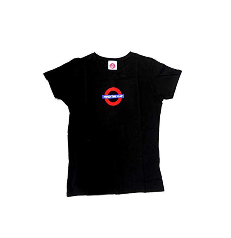 Mind The Gap Roundel Printed Skinny Fit T-Shirt, Black, Transport for London Souvenir Skinny Tees (Large - UK Size 12)