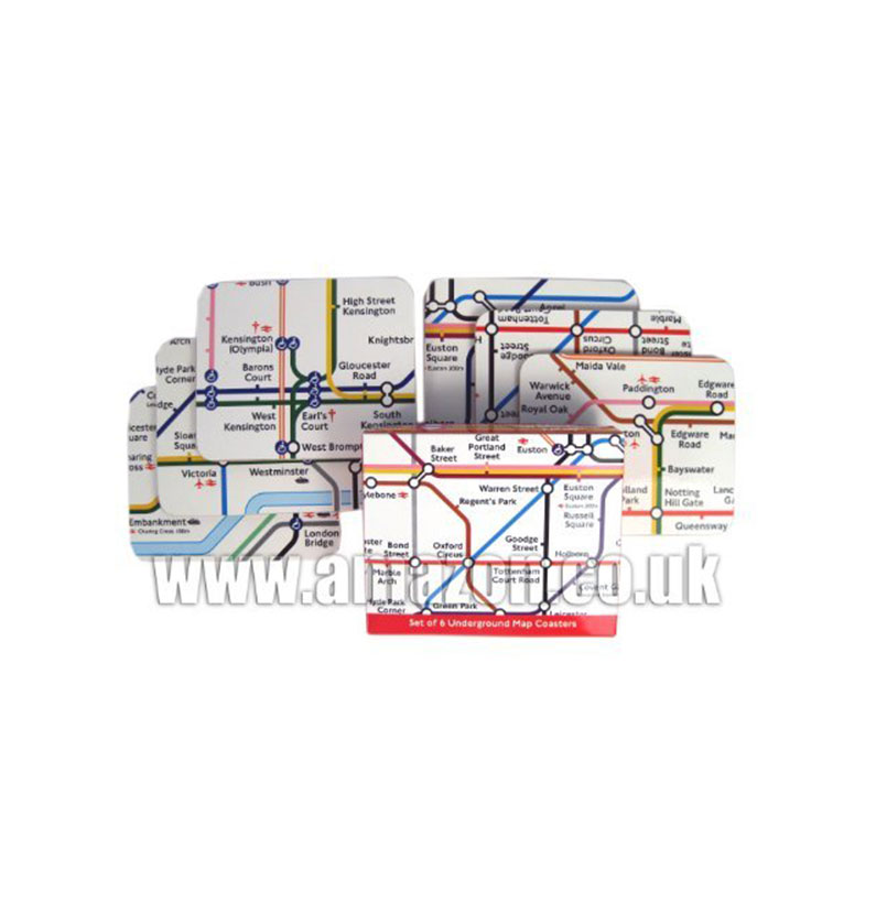 London Underground Tube Map Printed Tea Coasters, Set of 6, Transport for London Collection - 1221A