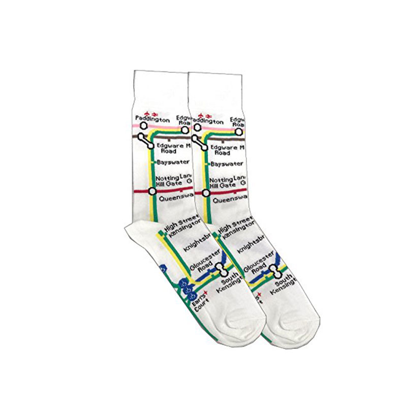 Socks with London Underground Tube Map/ Roundel Print - Transport for London Souvenir (Map (White))