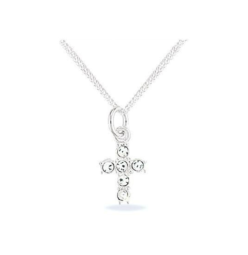 London Souvenir Charm - Stirling Silver Cross Pendant with White Stone and Chain