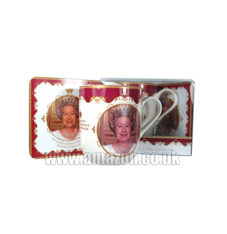 HM Queen Elizabeth II Diamond Jubilee (60th) Commemorative Mug & Coaster Set In Beautiful Gift Box - Memorabilia 2012