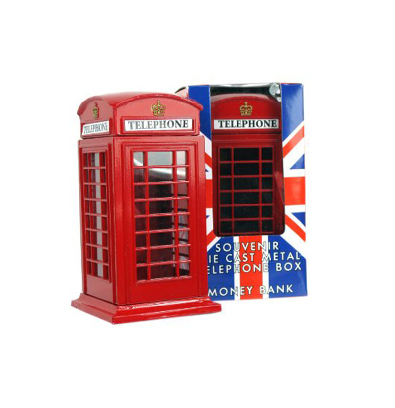 Money Boxes meduim phone box Telephone, Made of Die Cast, London Collectable Souvenir-65228, Metalic Red
