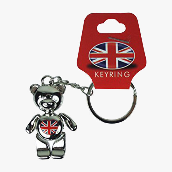 Teddy Bear Keyring Union Jack Flag Metal Key Chain Souvenir Gift UK GB British
