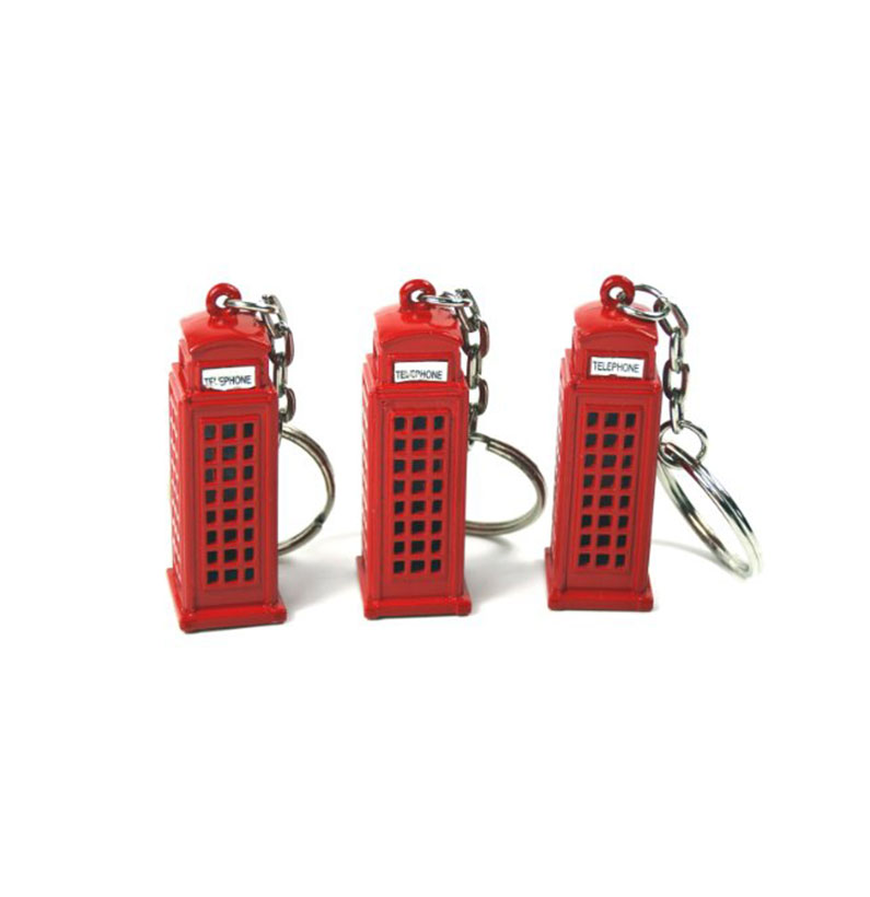 Keyrings Telephone x 3 - 3D Mini Model Key Holders Made of Die Cast Metal, London Red Telephone Box
