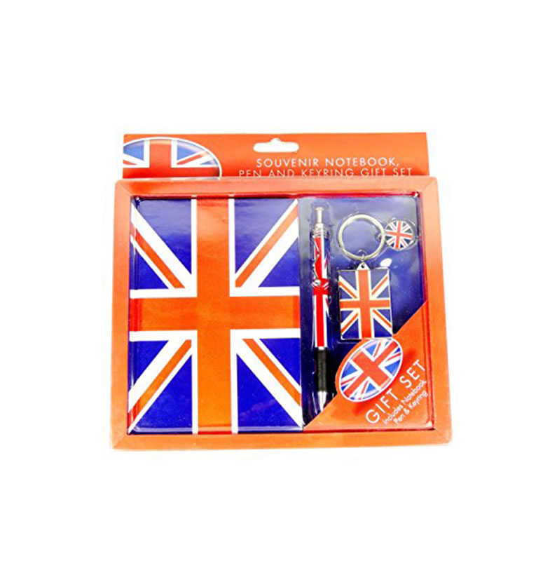 Note Book Gift Set - Union Jack Printed Souvenir Note Book, Pen and Keyring Gift Set