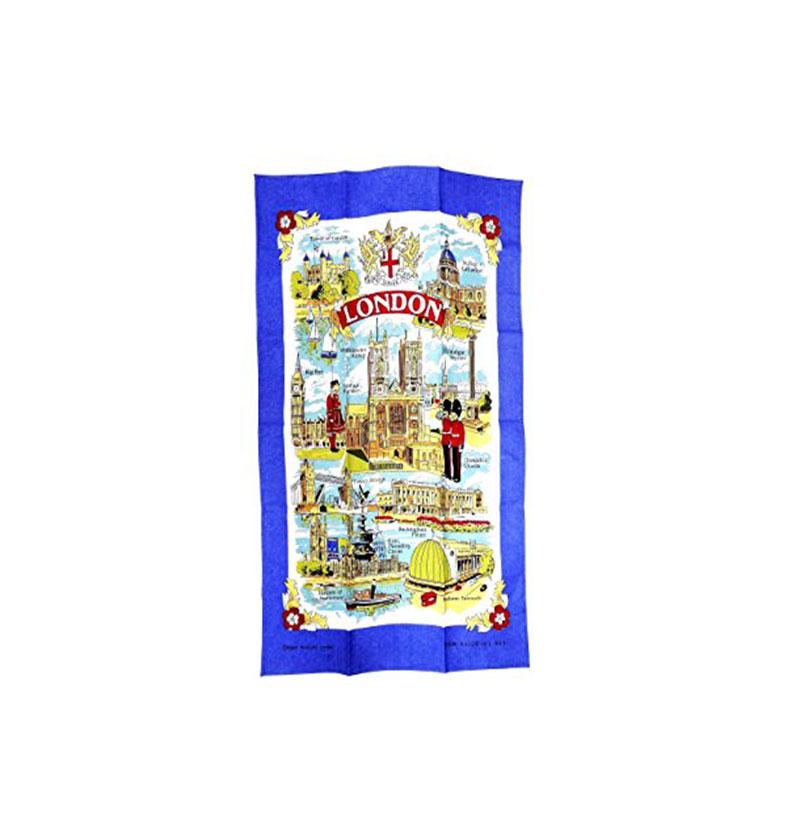 London Printed Tea Towel Souvenir Gift Blue 78cm x 46cm Big Ben Tower Bridge St Pauls