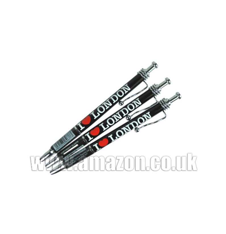 I Love London Ballpoint Pens (3) - London Souvenir Wavy Clip Pens
