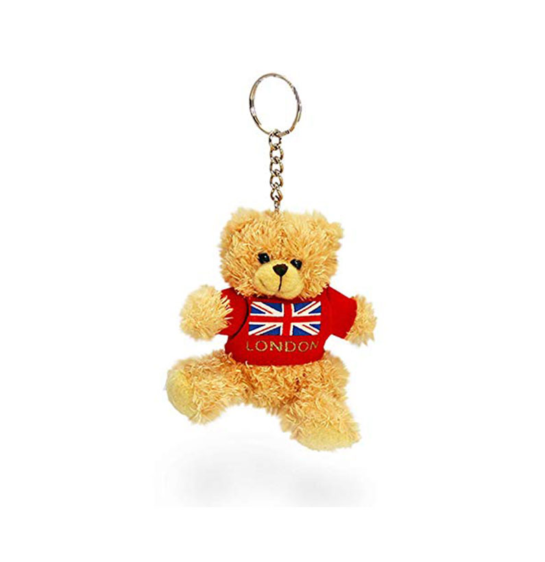 Teddy Bear Soft Toy Keyring - Bear with London Printed T-Shirt (7 cm Sitting) (Red with Union Jack)