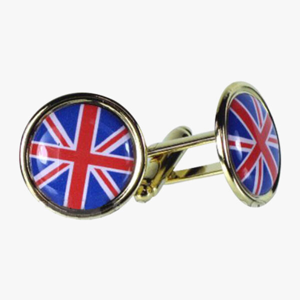 Union Jack Cufflinks - A Set of Men's Cufflink with Round Union Jack with Golden Edge