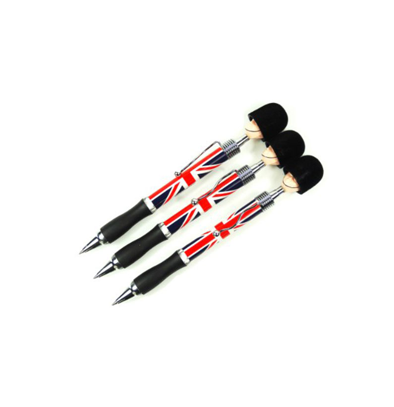 Rollerball Pens - Set of 3 Soldier Head Union Jack Ball Pens, London Souvenir Collectable