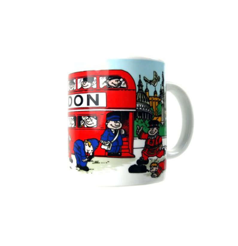 Porcelain Coffee Mug with London Cartoon Bus Print, Collectable Souvenir