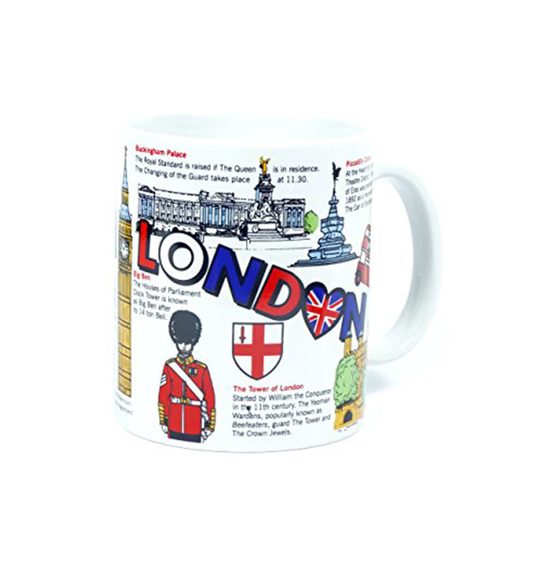 Porcelain Coffee Mug with London Heart and Facts Design, Collectable Souvenir Mug