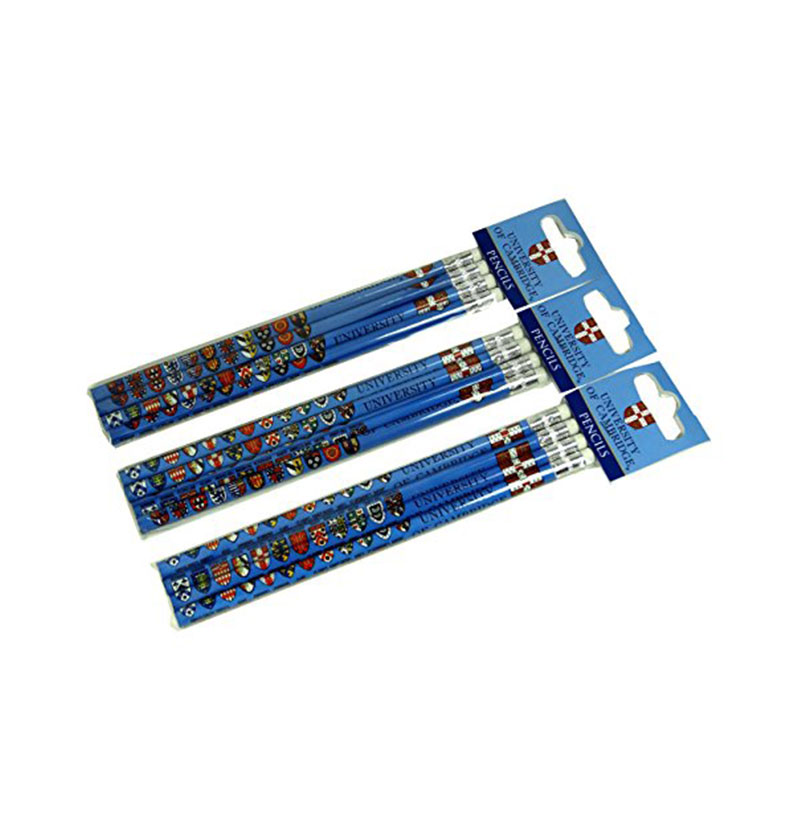 Pencil Set - Cambridge University Crest, Cambridge Souvenir Collection - 3 Packs of 4 Rubber Tipped Pencils