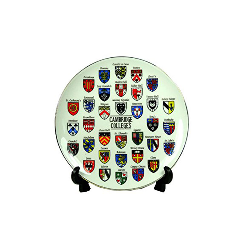 Porcelain Plate - Cambridge Colleges, 19 cm Plate Detailing Crest of Cambridge Colleges
