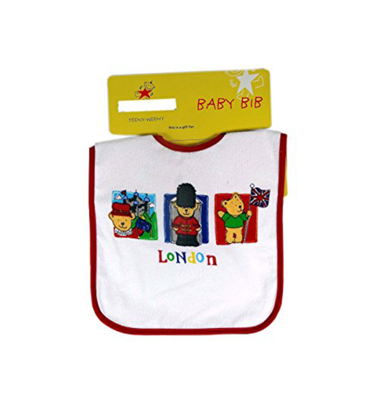 Teddy I Love London Design Printed Baby Bib, White, London Souvenir Baby Bib (SLC31IWA)