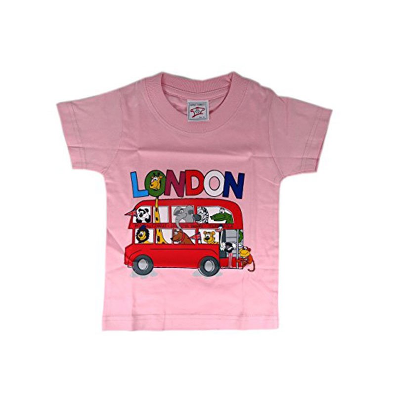 Animal Bus Baby Tee Shirt, London Red Double Decker Bus and Animal Printed T-Shirt, Pink (SLC88TP) (3-6 Months)