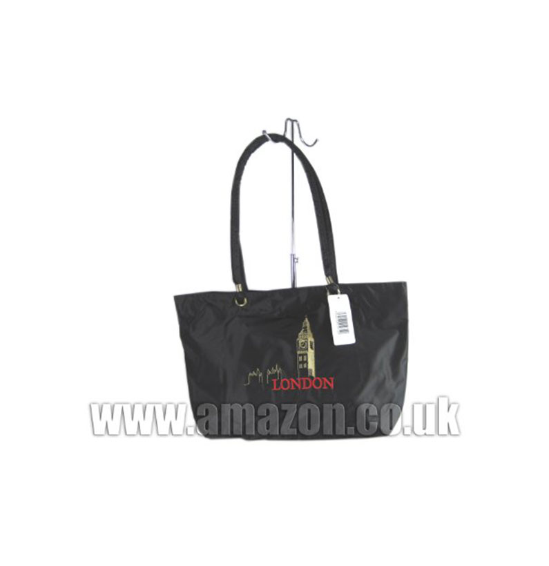 Ladies Black Shoulder Bag (Shopper) with London Big Ben Embroidery, London Bag Collection