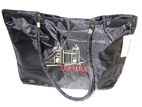 Ladies Shoulder Bag (Shopper) with London Tower Bridge Embroidery Work Black