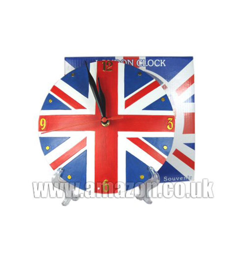 Hand Painted Large (20cm) Wall Clock - Union Jack Design, British Collectable Souvenir