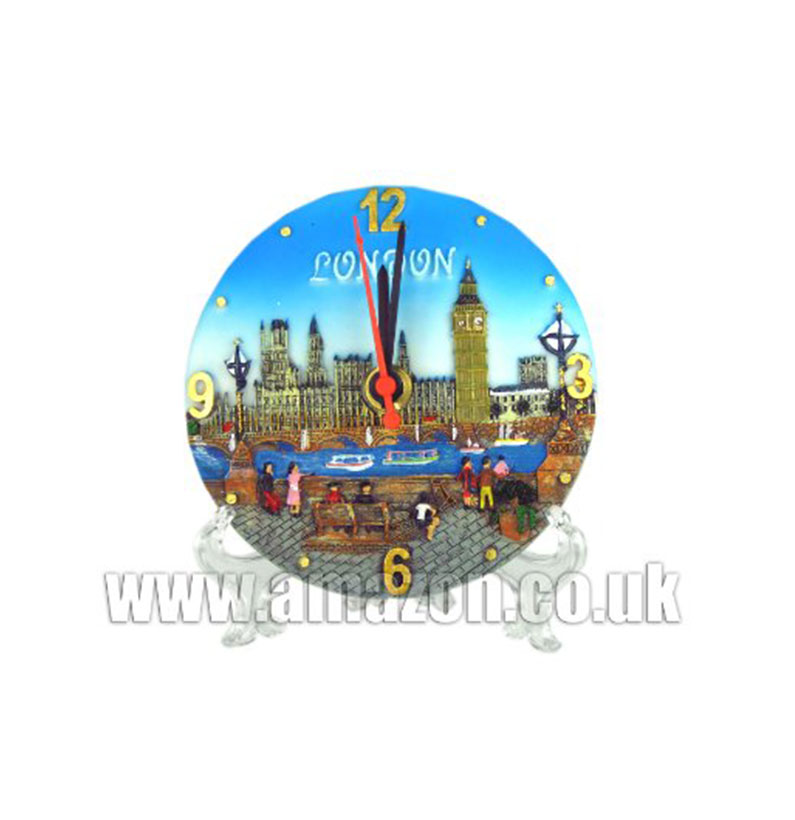 Hand Painted Small (10cm) Wall Clock Detailing London Houses of Parliament, London Collectable