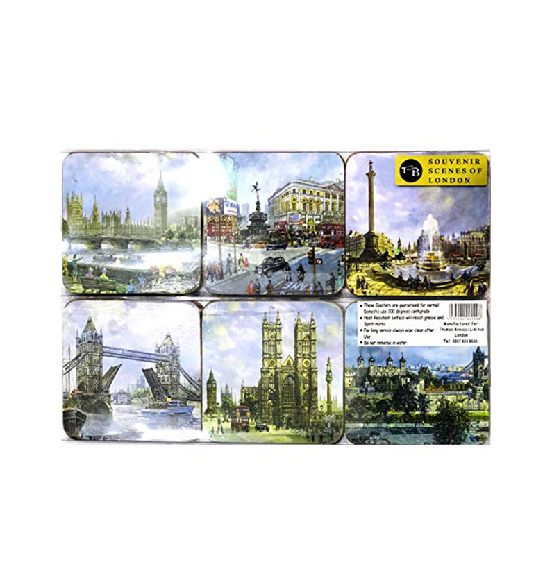 Coasters / Cocktail Mats - Box Set of 6 London Scenes Printed Tea, London Collection