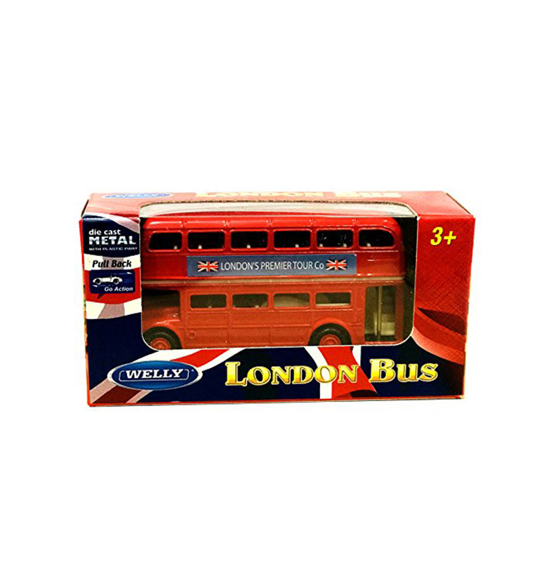 London Double Decker Red Bus Mini Model with Pull Back & Go Action Made of Die Cast Metal and Plastic Parts