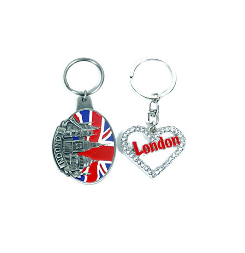 London Key Holders - Classic Coloured Collage with Union Jack and London Love Heart Keyrings (2 Qty)