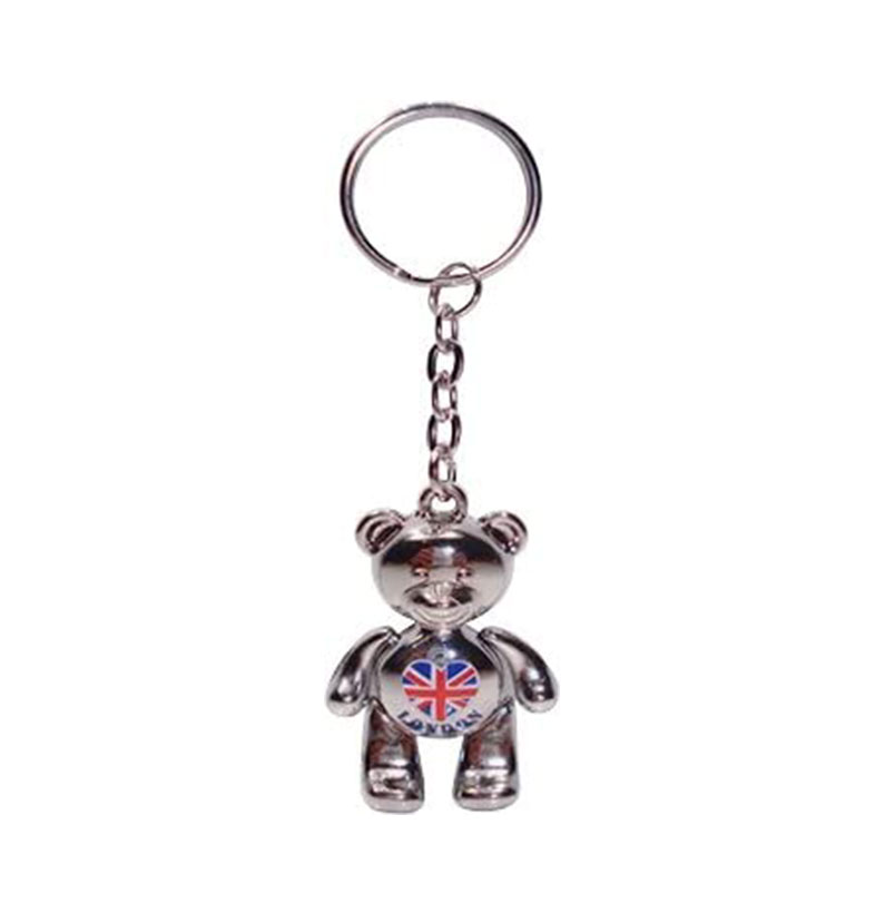 Keyring - Metal Teddy Bear with Love Heart Union Jack, Collectable London Souvenir