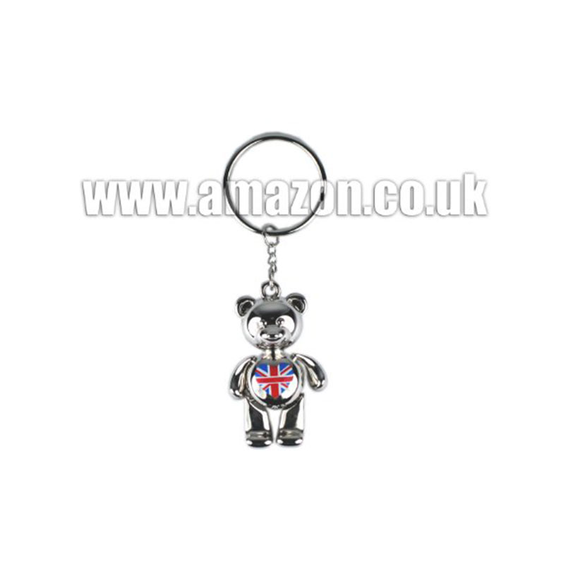 London Souvenir Keyring - Metal Teddy Bear with Love Heart Union Jack and UK