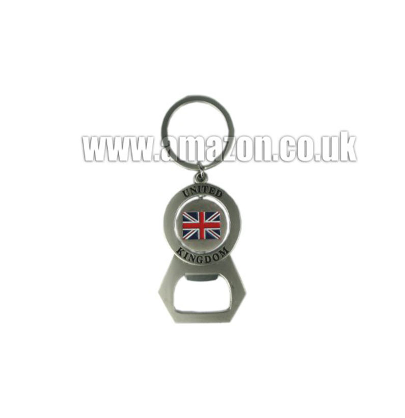 London Souvenir Metal Spin Bottle Opener Keyring with Union Jack Print- United Kingdom