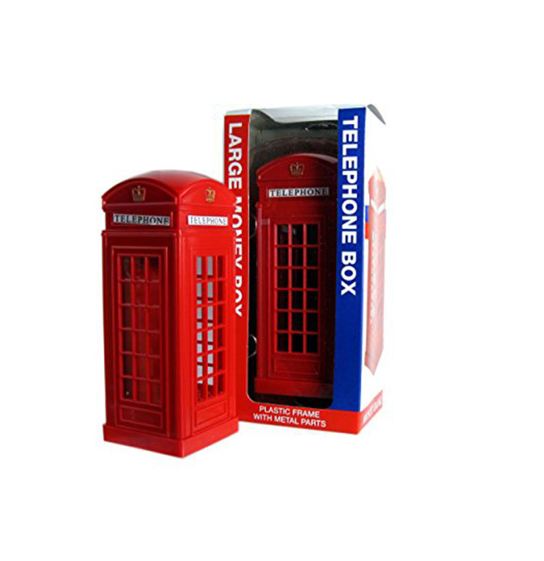 London Telephone Box Money Box Made of Plastic with Metal Parts
