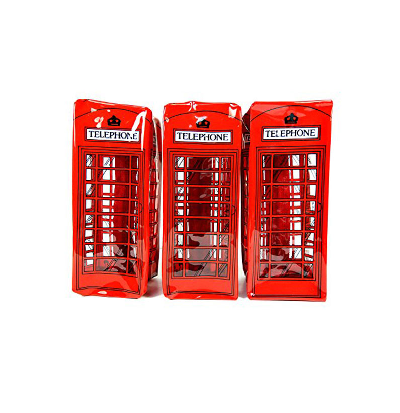 Accessories Case in the shape of London Red Telephone Box, Transparent Plastic Cases, 3 Qty - 186
