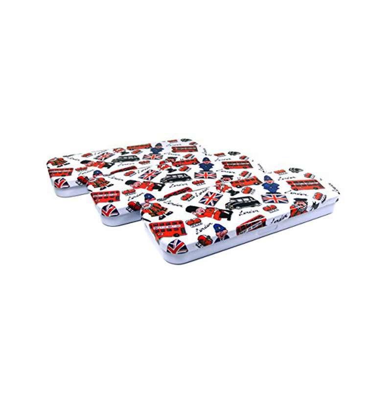 Pencil Boxes (3 Qty) - London Icons Printed Pencil Cases Made of Tin, London Collection - 181