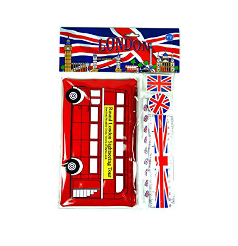 London Red Double Decker Bus School Kit with Union Jack Pencil Case and Union Jack Accessories - 680