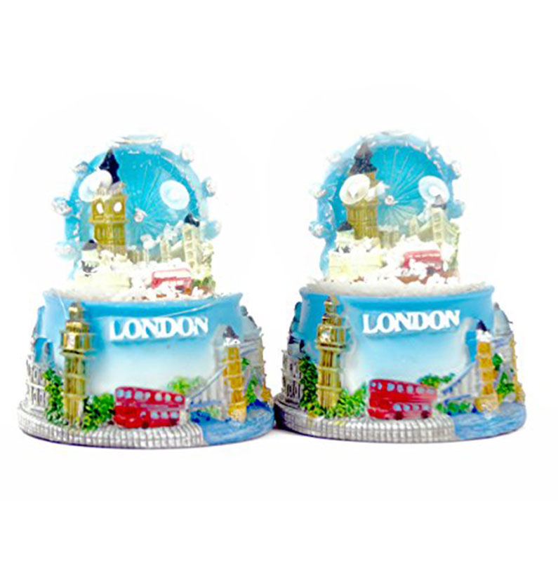 London Souvenir Mini De Luxe Snow Globe Fridge Magnets - Composite, London Eye with Skyline