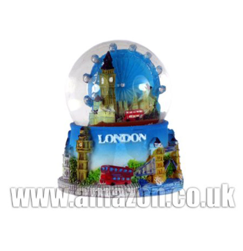 London Souvenir Mini De Luxe Snow Globe Fridge Magnet- Composite, London Eye with Skyline
