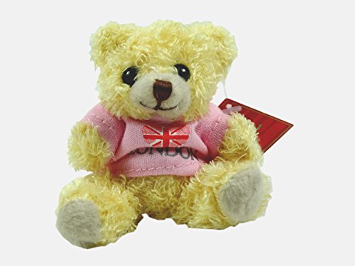 London Soft Toy Keyring - Teddy Bear wearing Pink T/Shirt with Love Heart Union Jack, 7cm